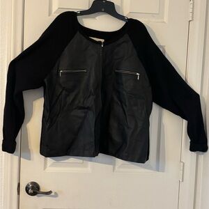 Allison Wood Black Ribbed and leather Women's Jacket with Zipper Pockets